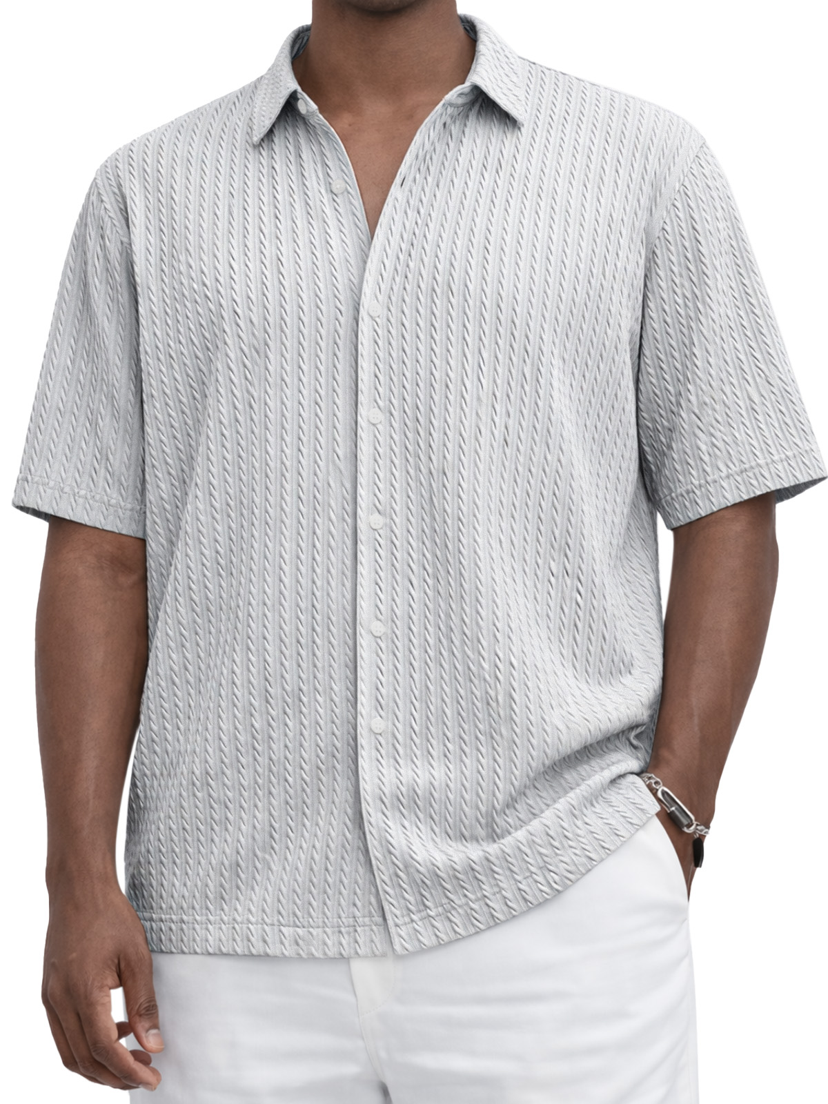 Everyday Casual Solid Color Textured Short-Sleeve Shirt
