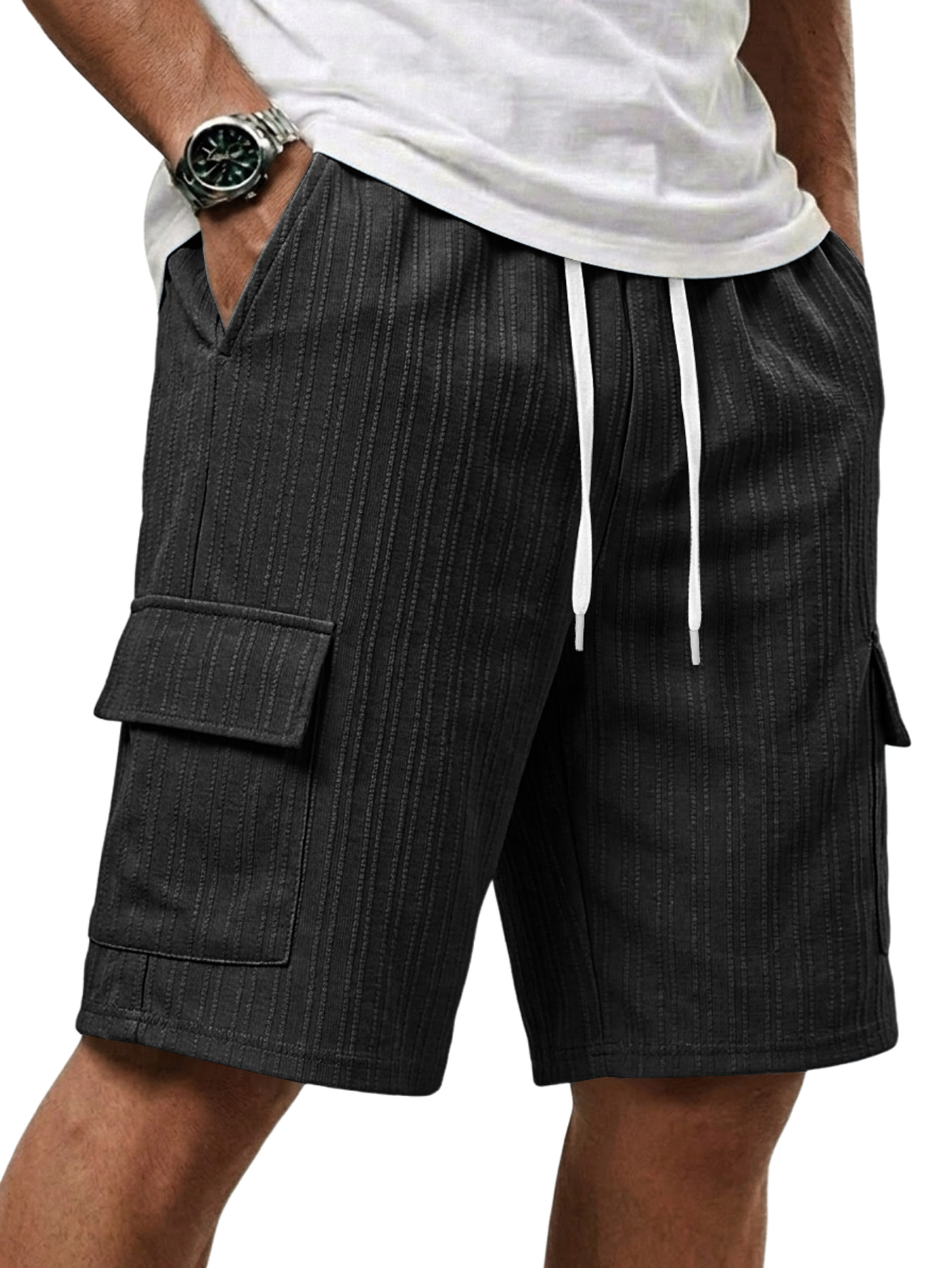 Men's Jacquard Textured Multi-pocket Casual Loose Shorts