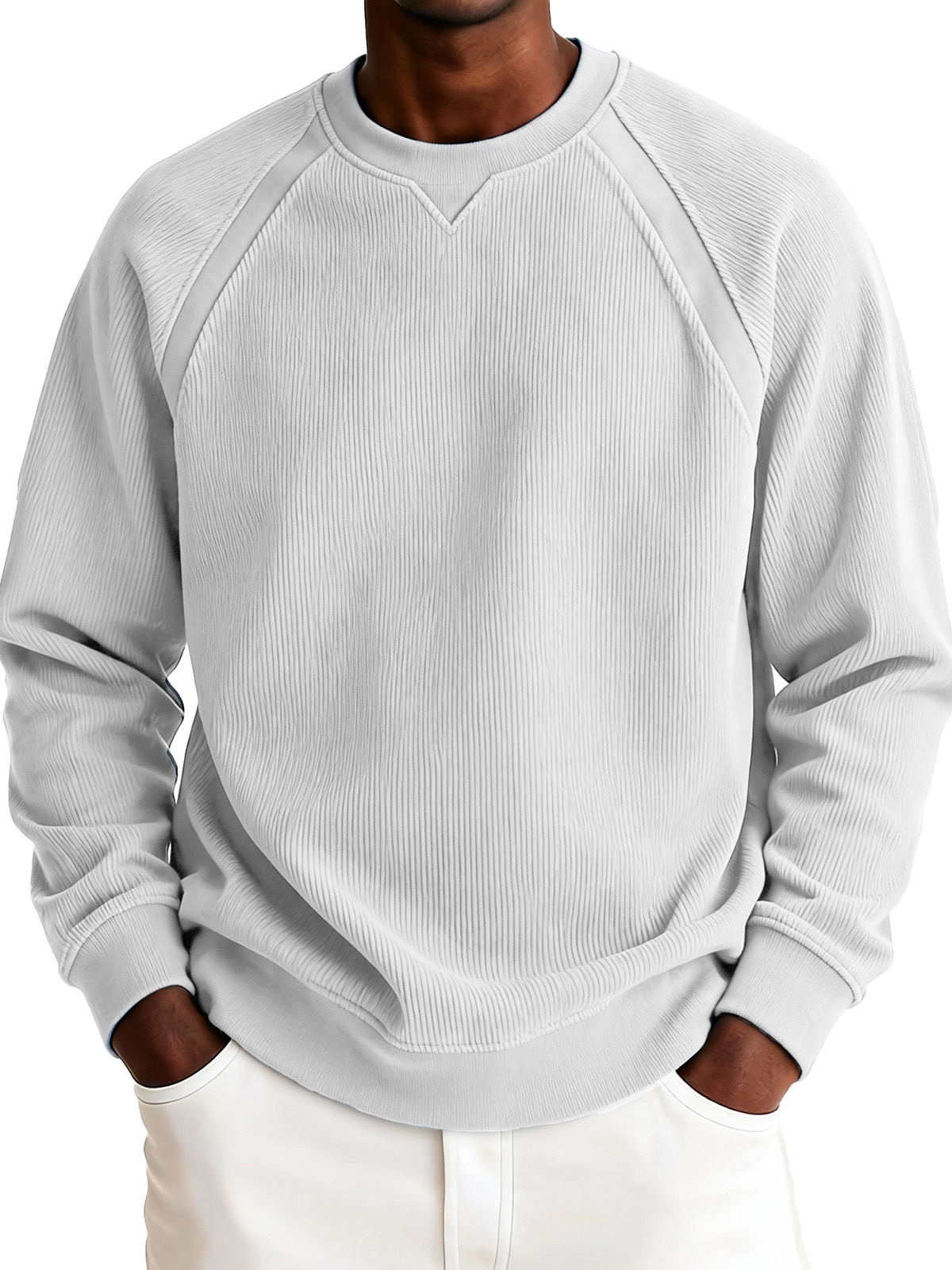 Men's Fashionable Casual Ribbed Corduroy Crew Neck Long-sleeved Top