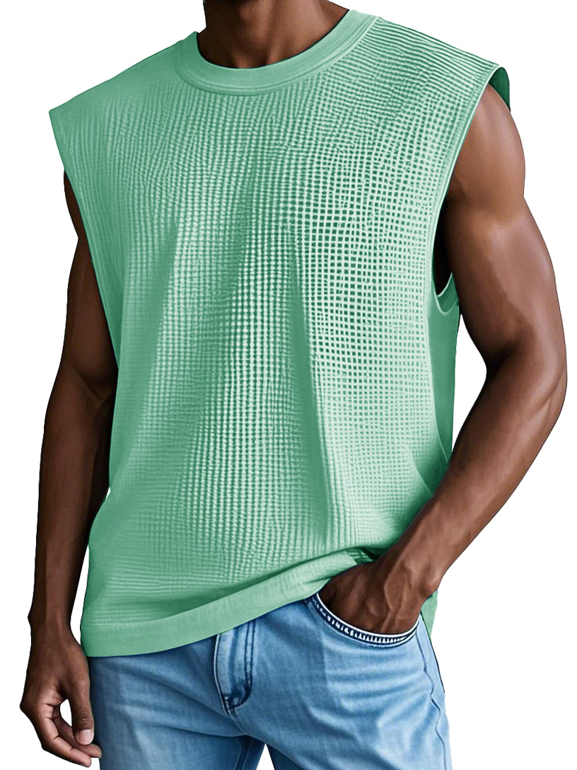 Men's Fashion Retro Sports Waffle Fabric Sleeveless T-shirt