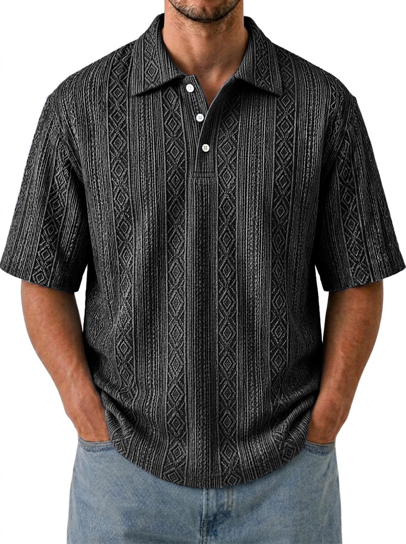 Men's Breathable Jacquard-Texture Casual Short-Sleeve Polo Shirt