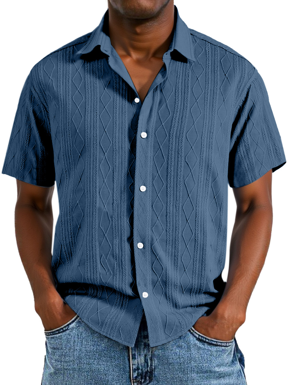 Men's Simple Solid Color Texture Button Short-sleeved Shirt
