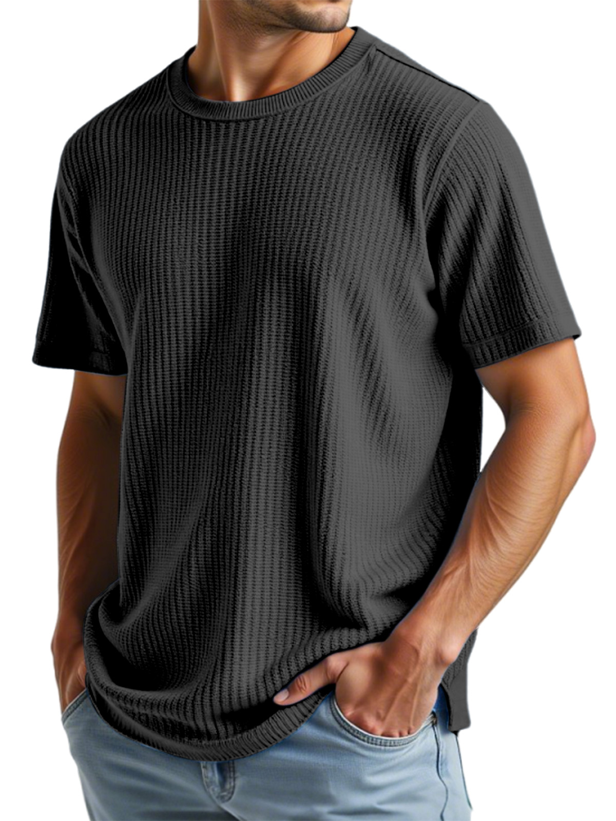 Men's Casual Solid Color Waffle Short Sleeve T-shirt