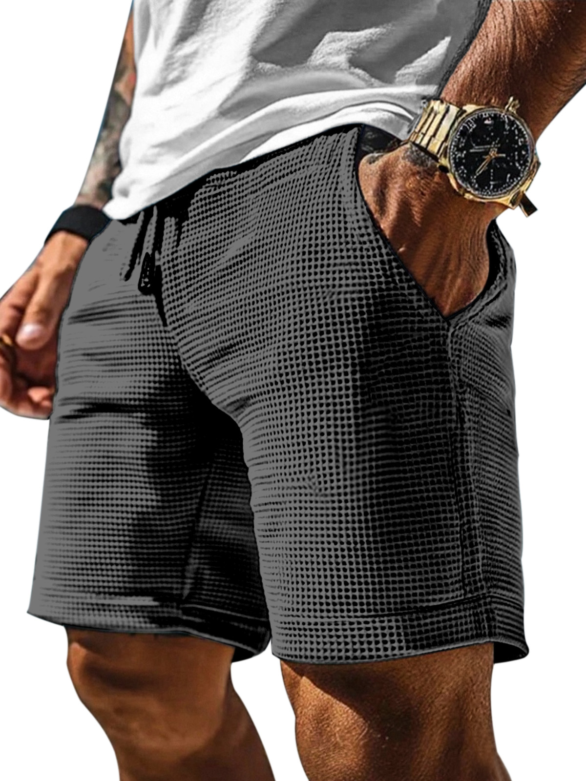 Men's Casual Solid Color Waffle Loose Shorts