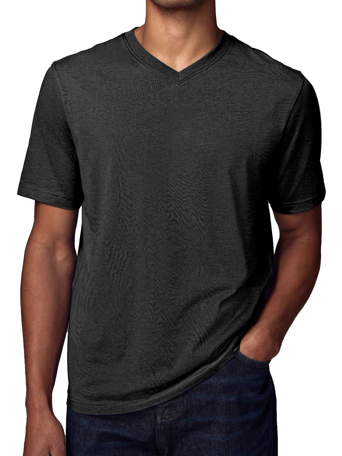 Men's Simple Solid Color V-neck Short-sleeved T-shirt