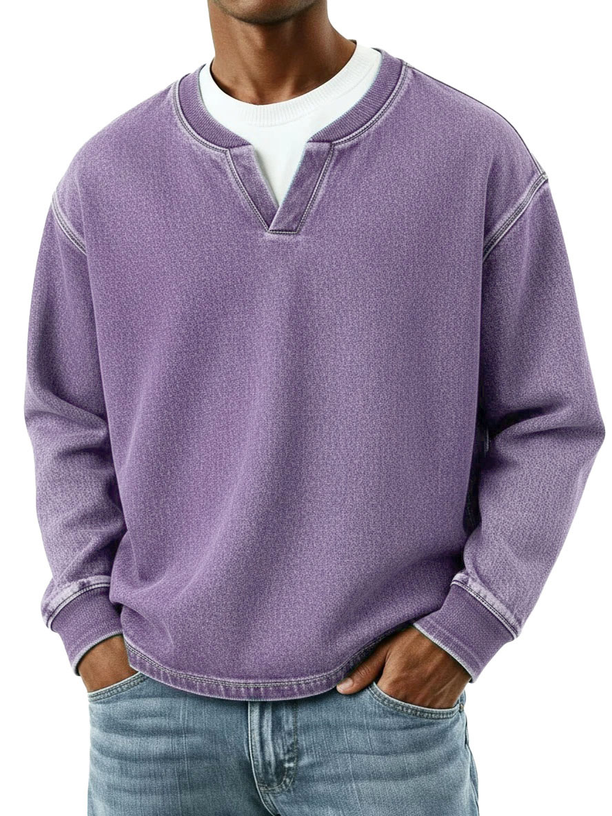 Men's Fashion Retro Distressed Faux Two-Piece Long-Sleeve Top