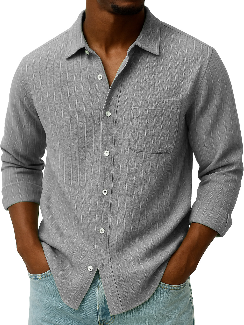 Men's Stylish Casual Everyday Jacquard Lapel Long-sleeved Shirt