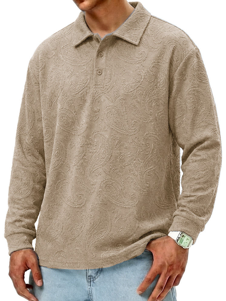 Men's Fashionable Retro Paisley Fabric Loose-Fit Collar Polo Shirt