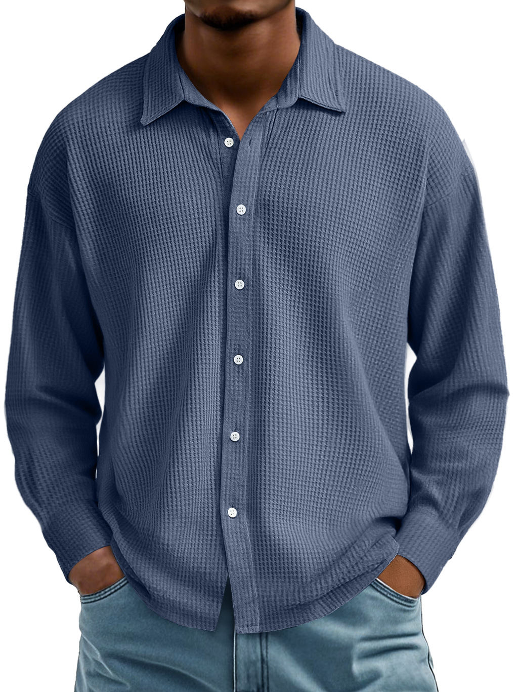 Men's Waffle Lapel Casual Comfort Long Sleeve Shirt