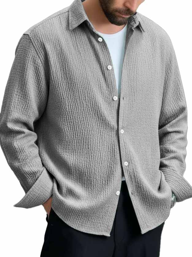 Men's Stylish Casual Pleated Lapel Long-sleeved Shirt
