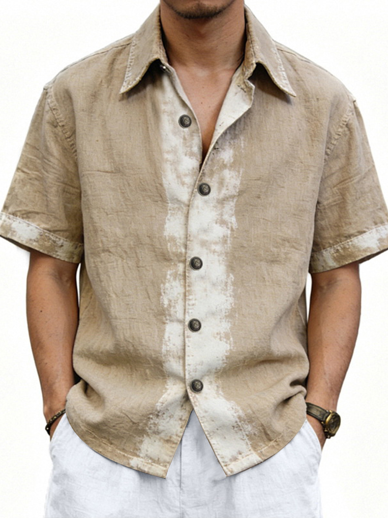 Men's Retro Linen Splatter Graffiti Casual Short-Sleeve Shirt