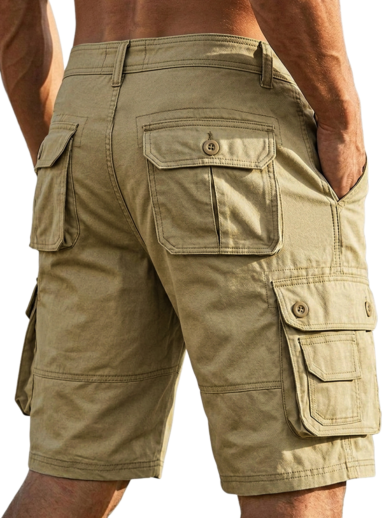 Men's 100% Cotton Basic Multi-Pocket Casual Cargo Shorts