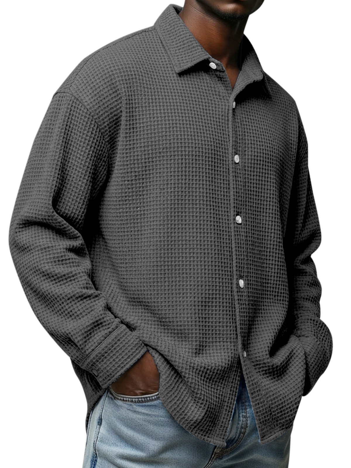 Men's Everyday Waffle Texture Long-Sleeve Shirt