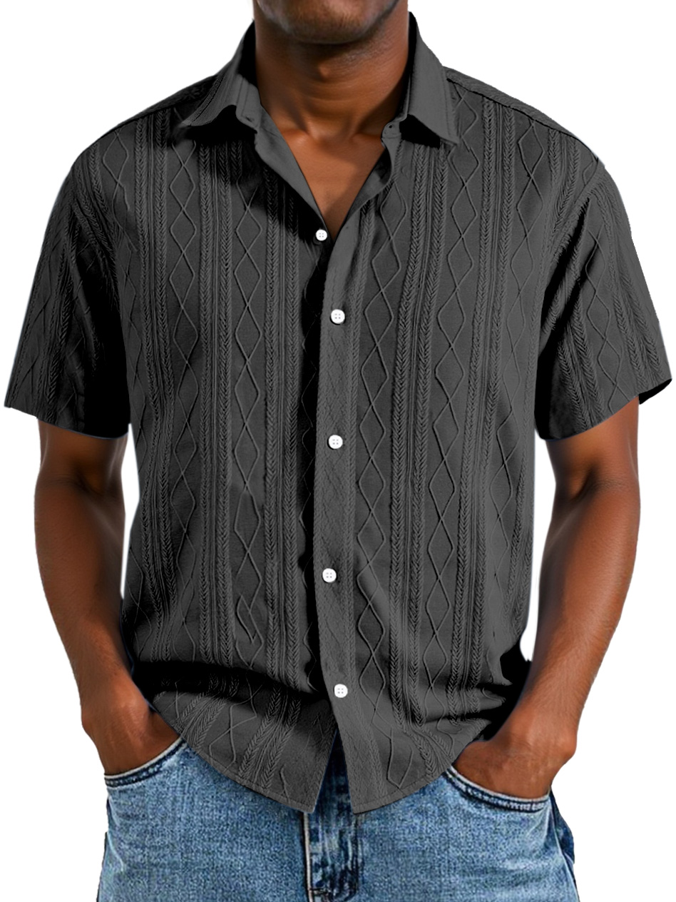 Men's Simple Solid Color Texture Button Short-sleeved Shirt
