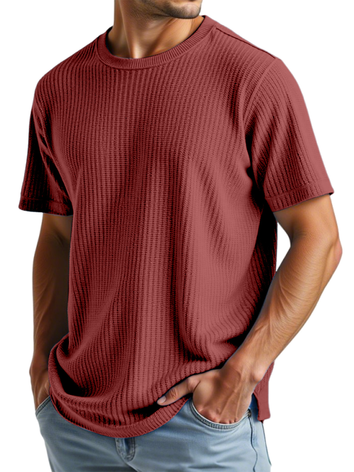 Men's Casual Solid Color Waffle Short Sleeve T-shirt