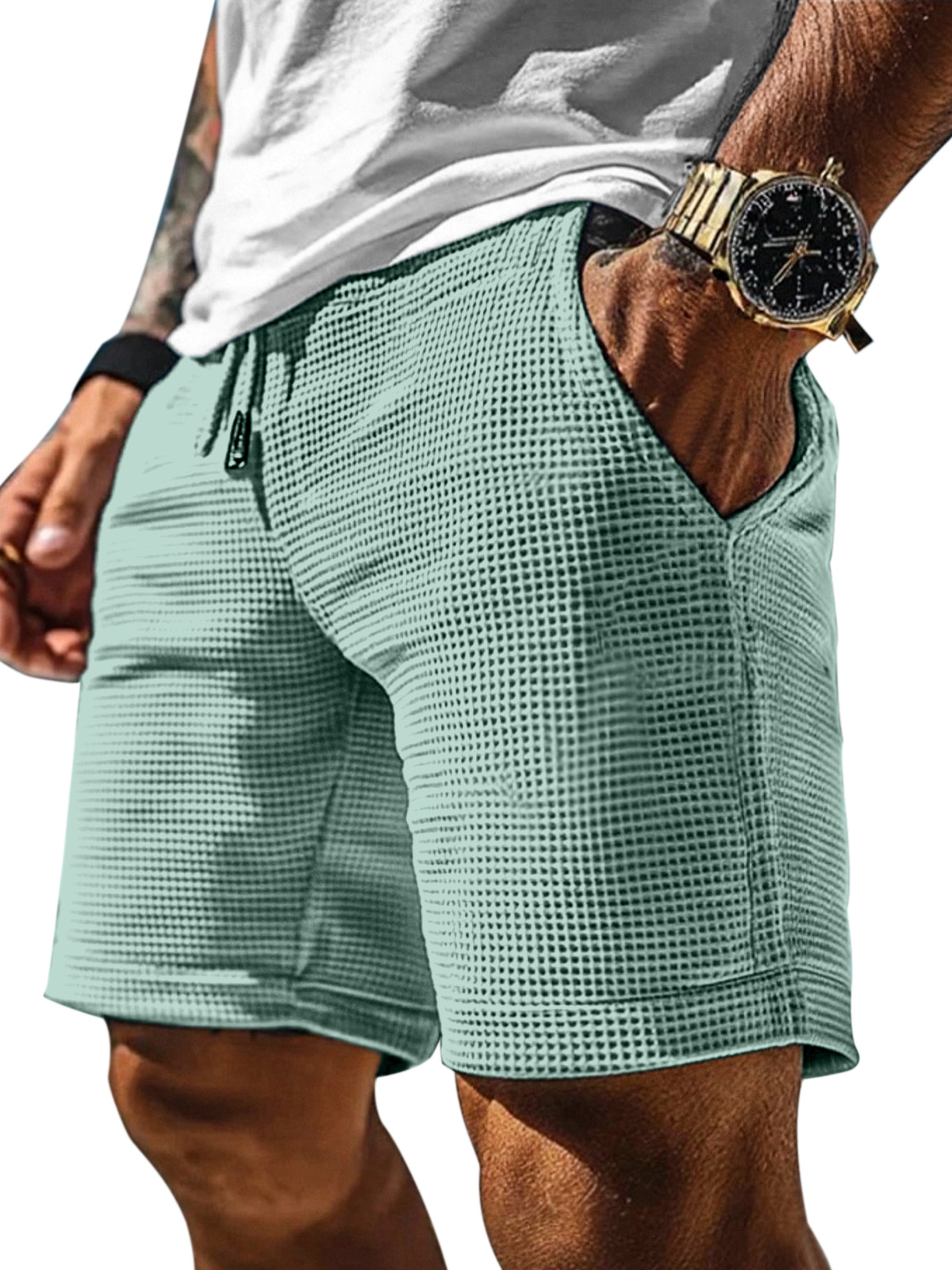 Men's Casual Solid Color Waffle Loose Shorts