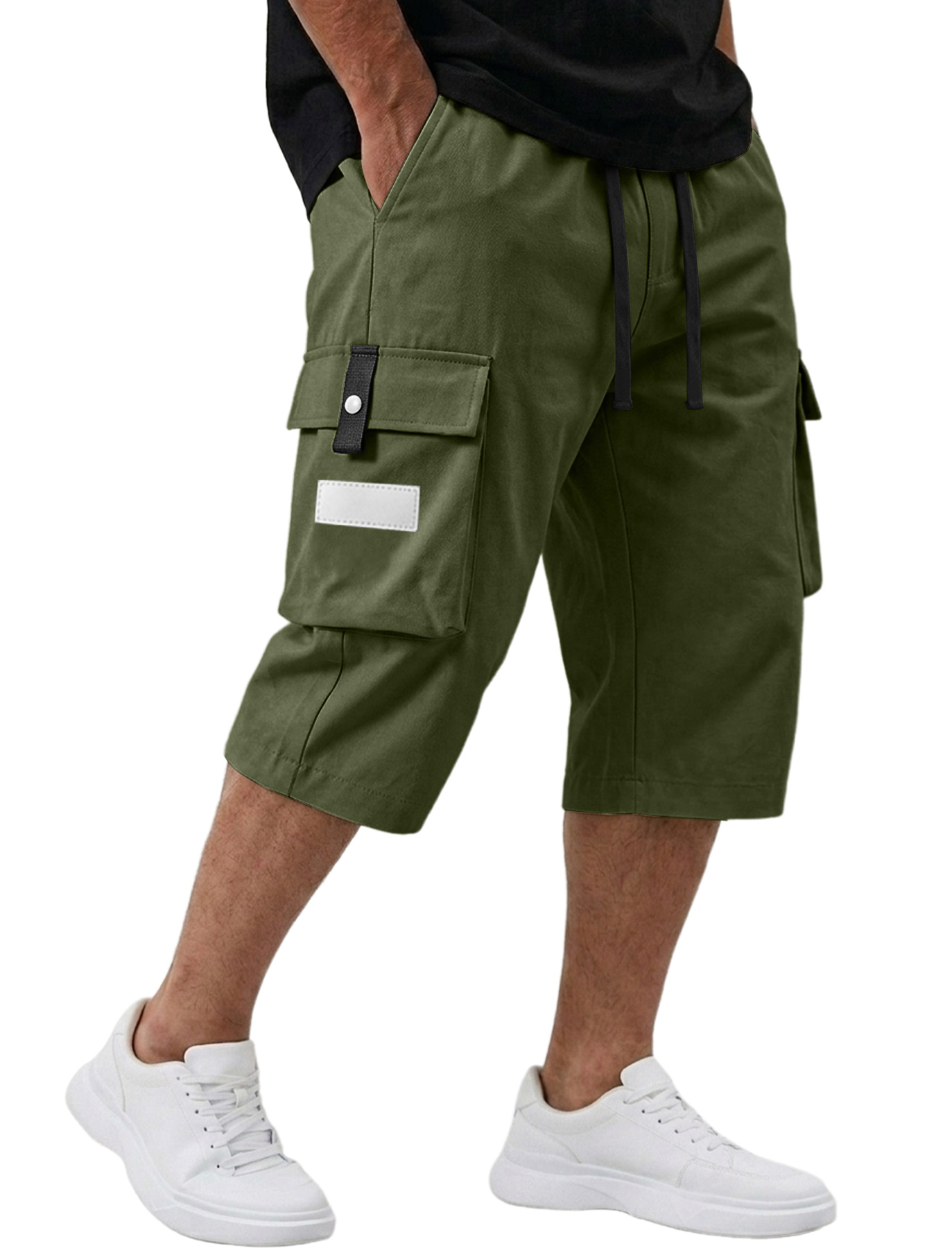 Men's Casual Multi-pocket Embroidered Logo Capri Cargo Shorts