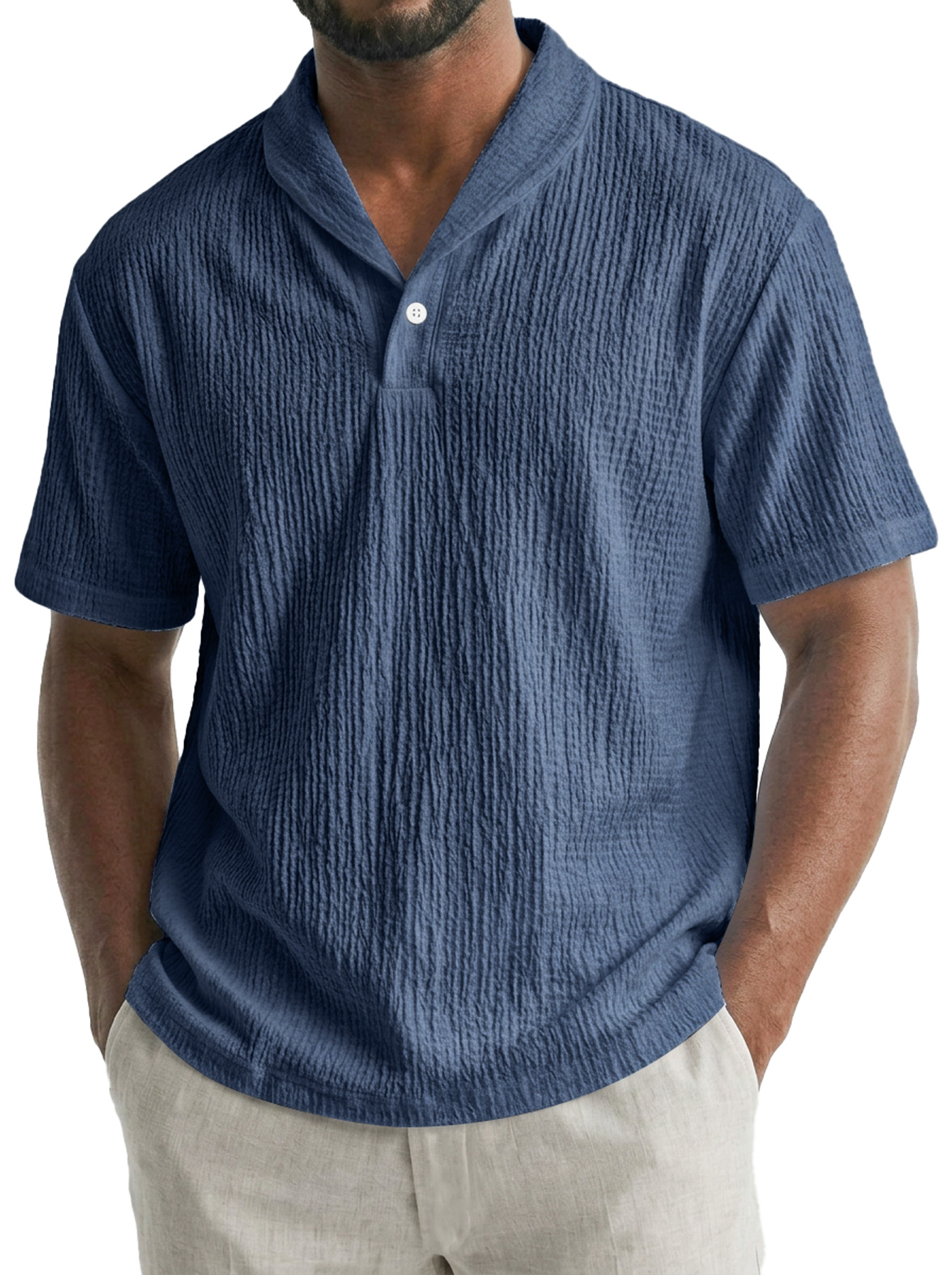 Men's Old-fashioned Style Small Collar Wrinkled Casual Short-sleeved Polo Shirt