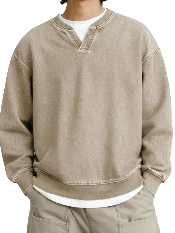 Men's Fashionable Casual Retro Faux Two-Piece V-Neck Long-Sleeved Top