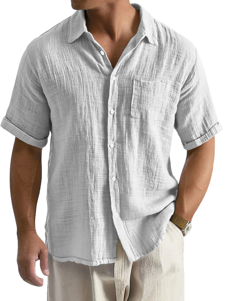 Men's Daily Casual Loose And Comfortable Imitation Linen Lapel Short-sleeved Button-down Shirt
