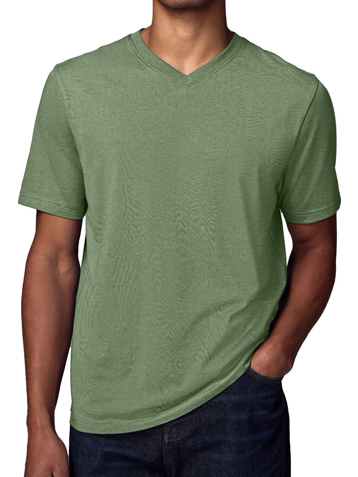 Men's Simple Solid Color V-neck Short-sleeved T-shirt