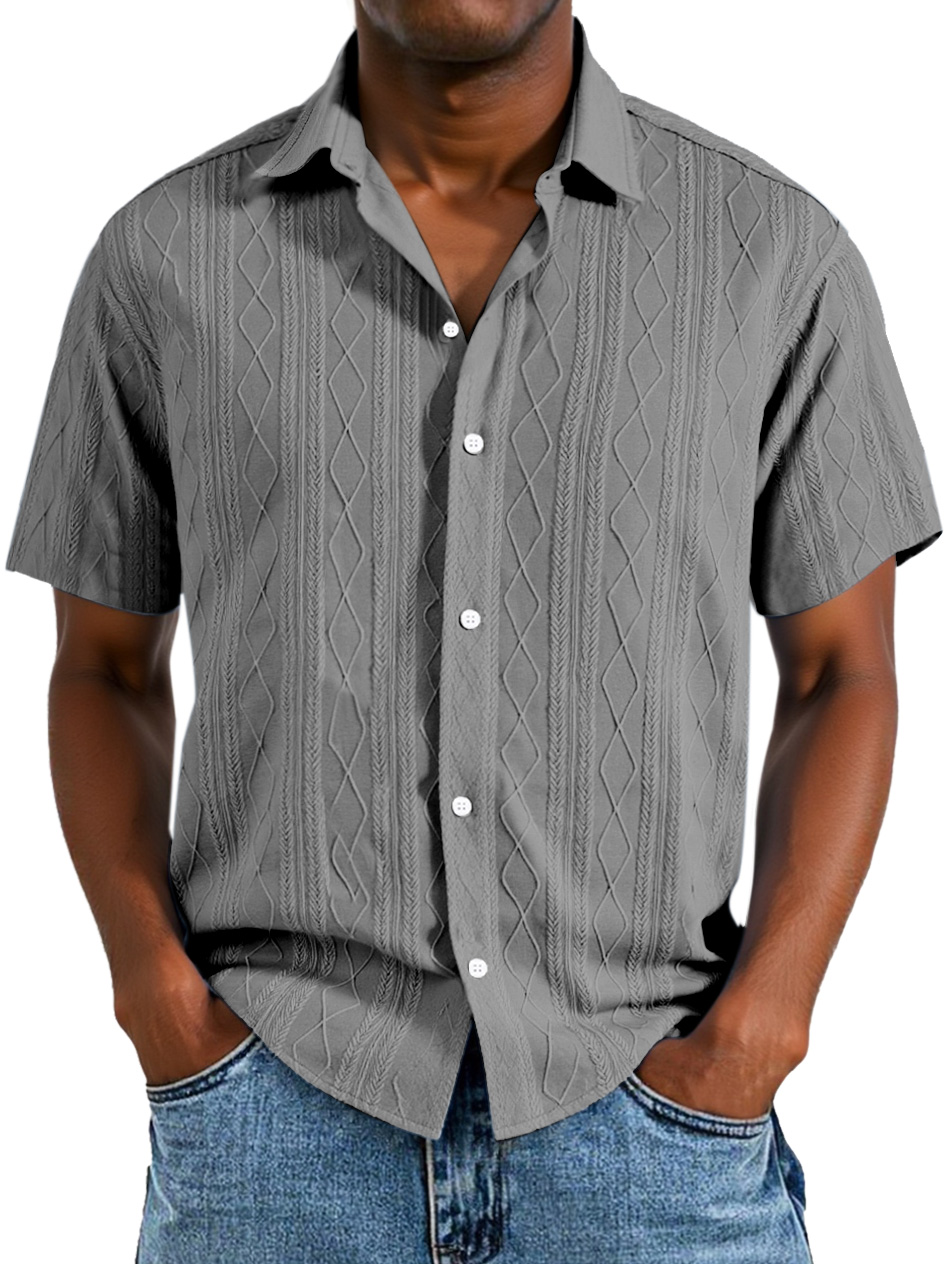 Men's Simple Solid Color Texture Button Short-sleeved Shirt