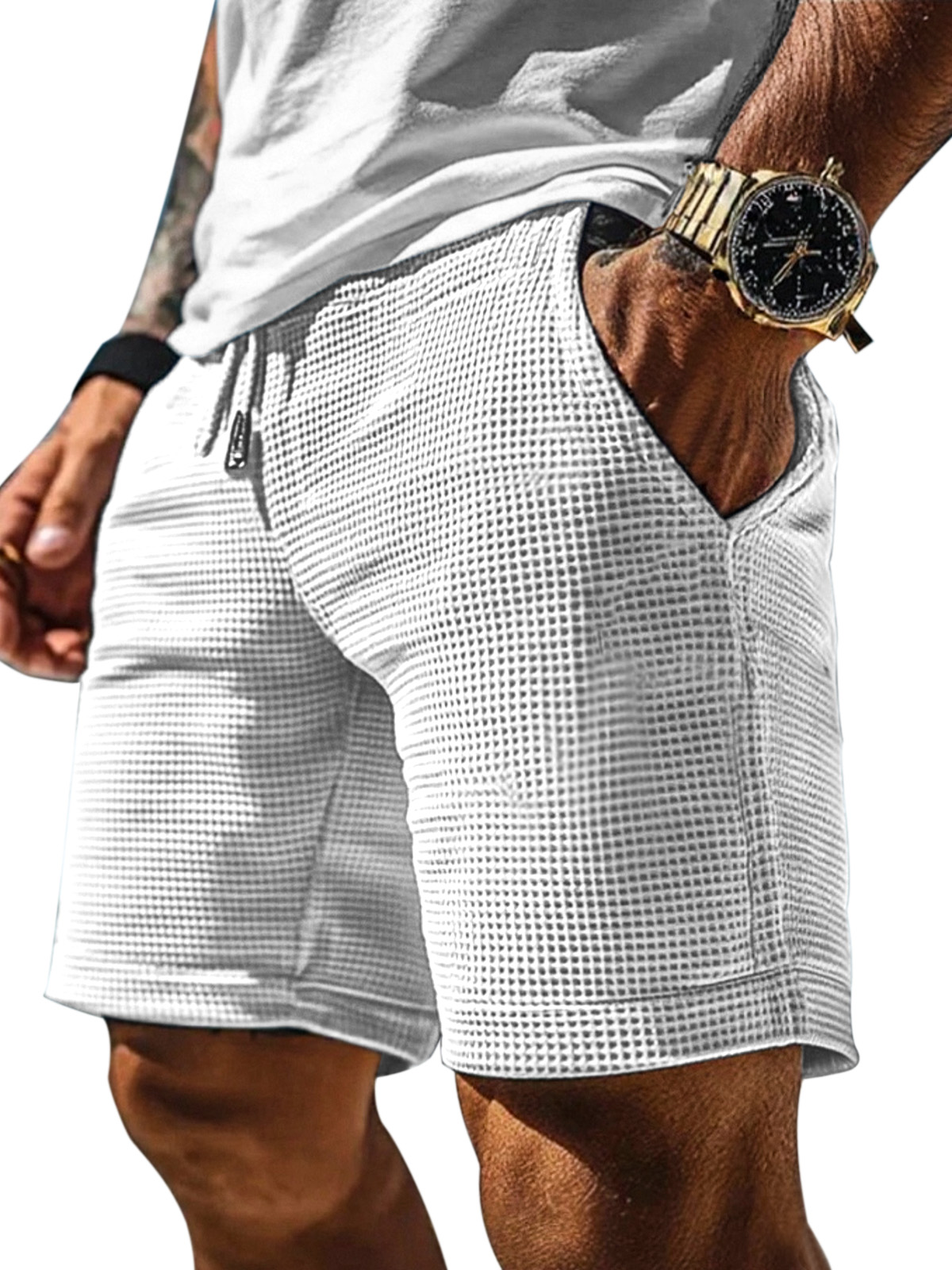 Men's Casual Solid Color Waffle Loose Shorts