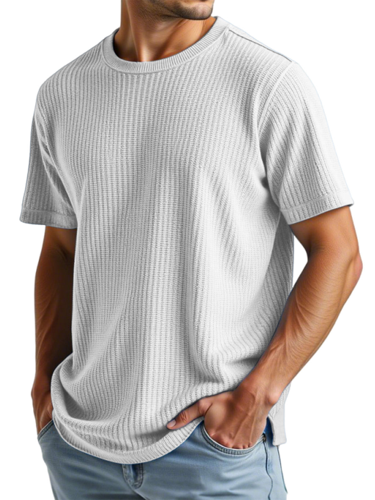 Men's Casual Solid Color Waffle Short Sleeve T-shirt