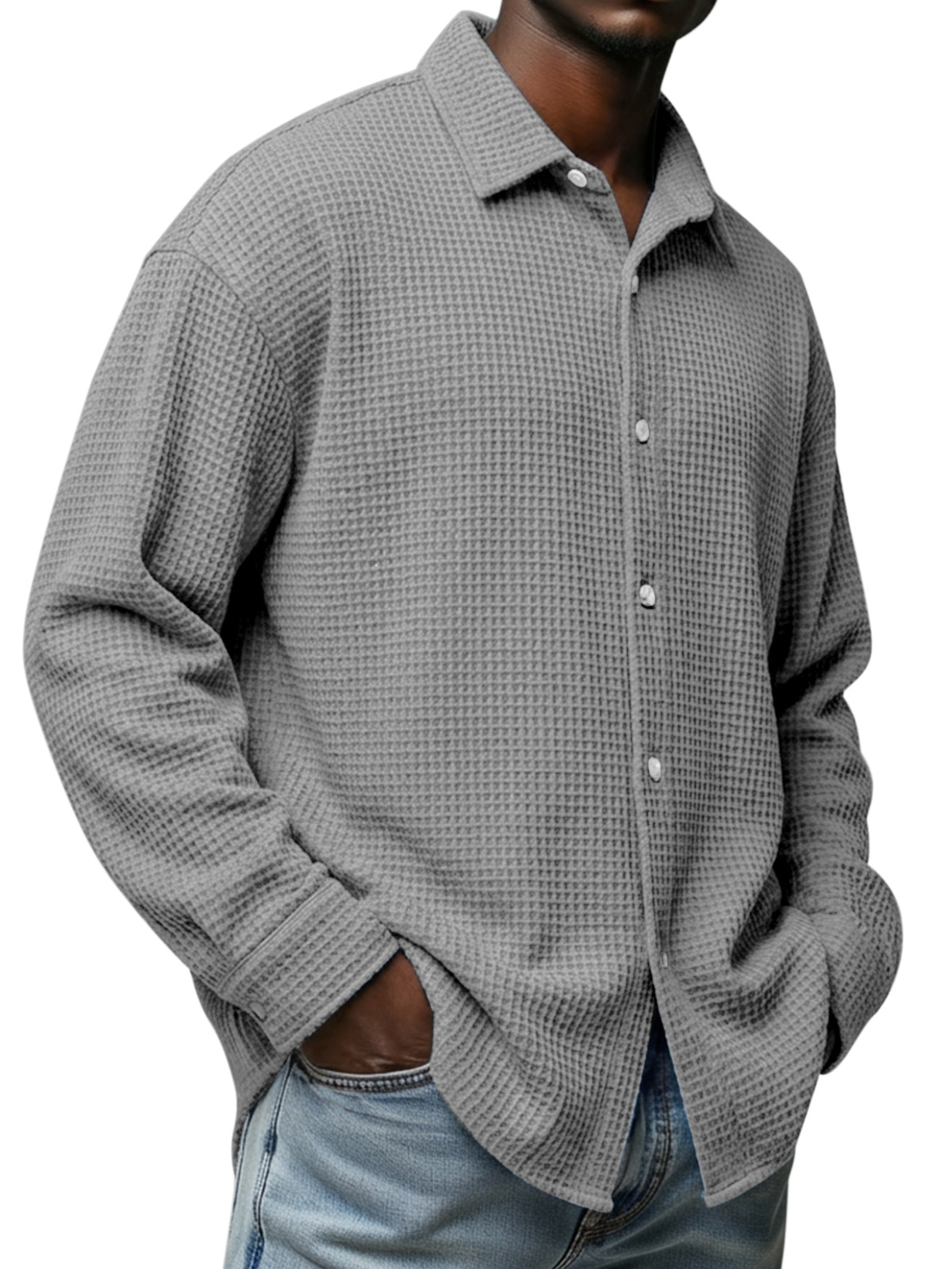 Men's Everyday Waffle Texture Long-Sleeve Shirt
