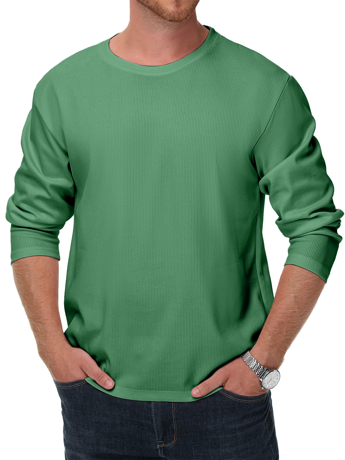 Men's Simple Solid Color Daily Texture Long-sleeved Round Neck T-shirt