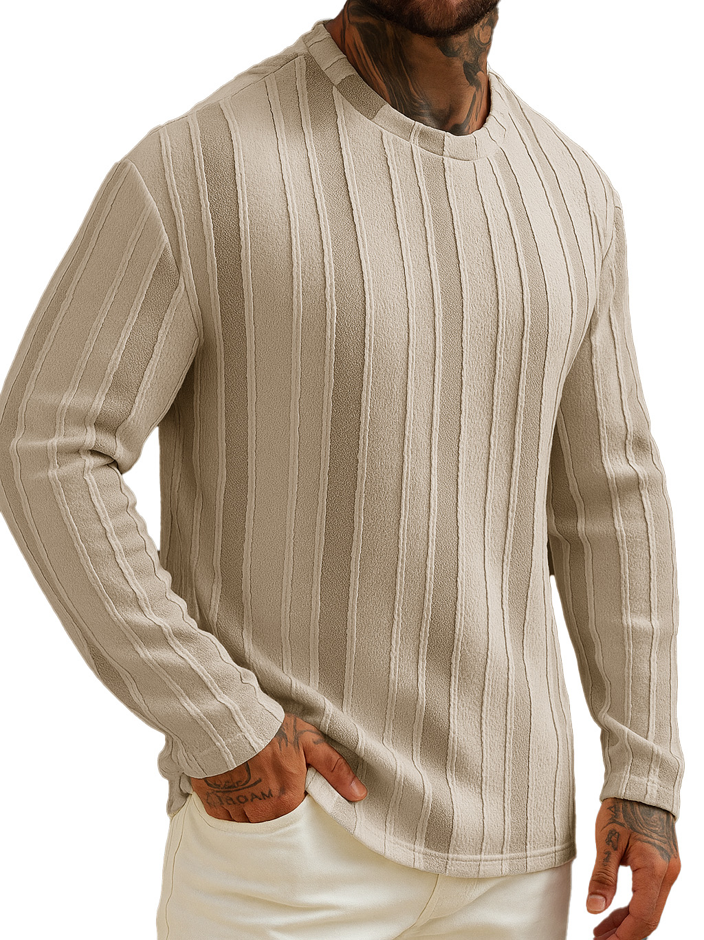 Men's Stylish Casual Striped Crew Neck Long-sleeved T-shirt