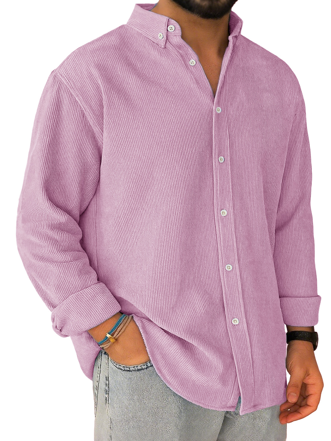 Men's Casual Corduroy Loose-fitting Long-sleeved Lapel Shirt