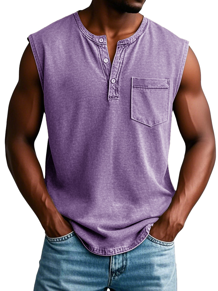 Men's Fashion Casual Retro Sports Pocket Sleeveless T-shirt