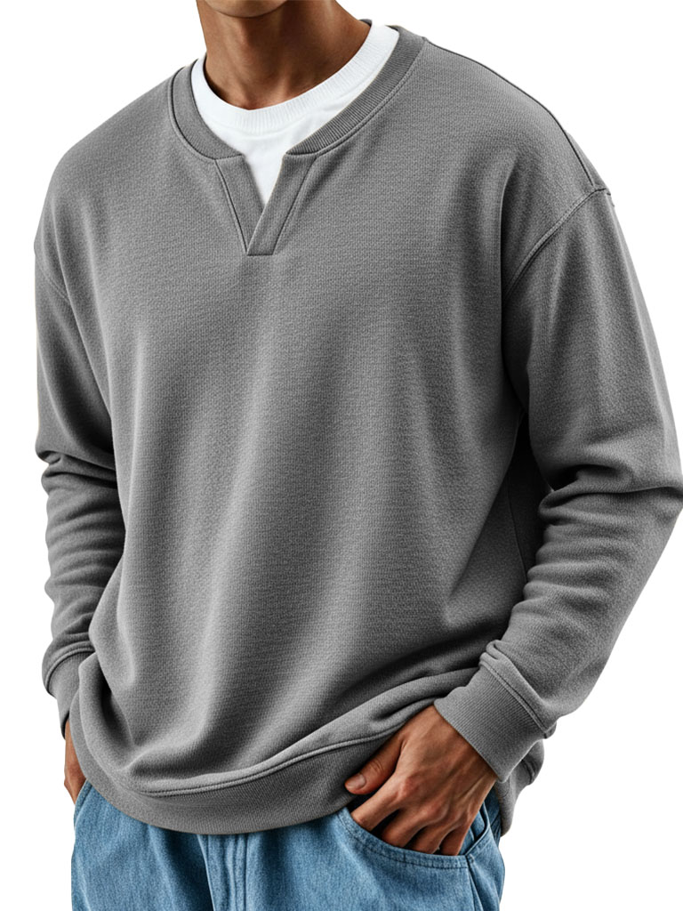 Men's Stylish Casual Retro V-neck Loose-fitting Long-sleeved Sweatshirt