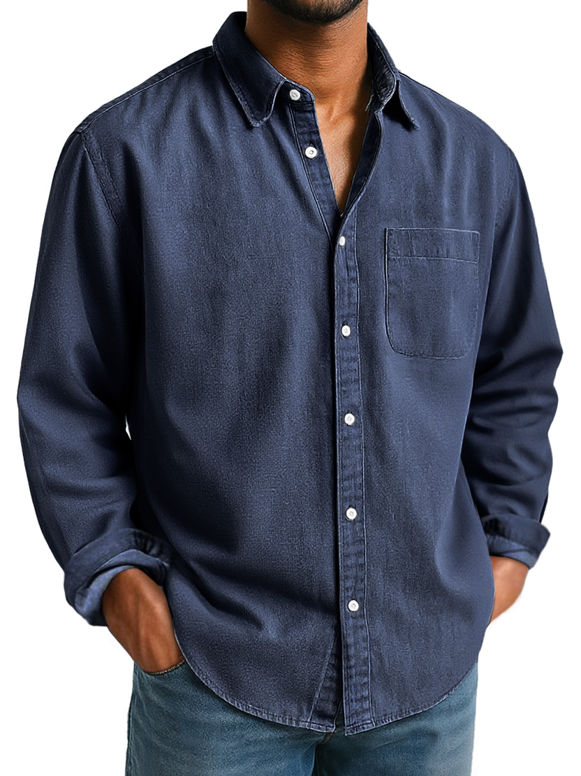Men's Everyday Lapel Pocket Casual Comfort Long Sleeve Shirt