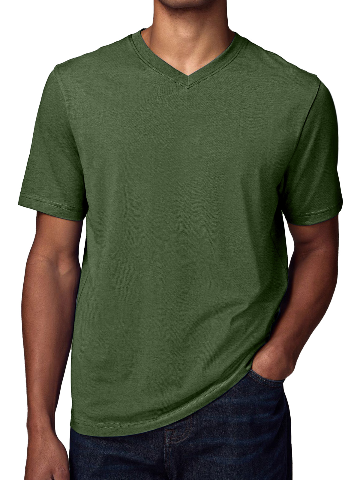 Men's Simple Solid Color V-neck Short-sleeved T-shirt