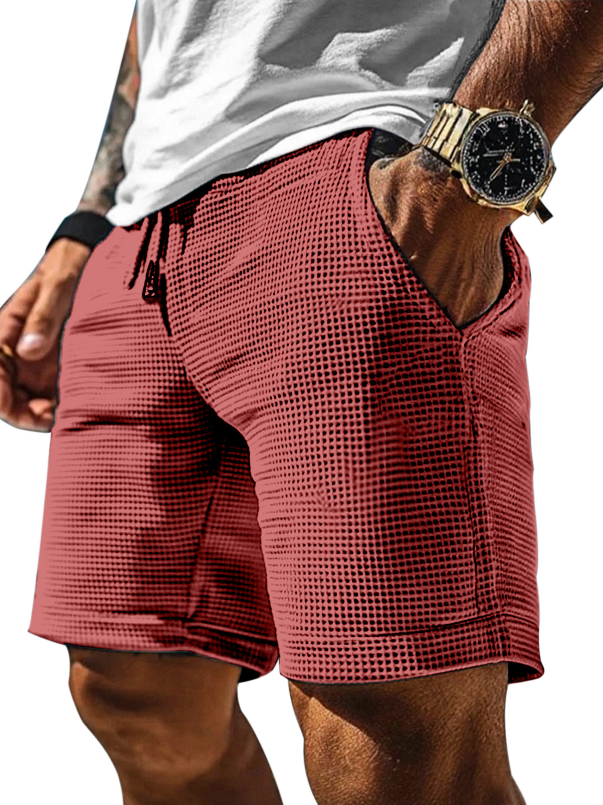 Men's Casual Solid Color Waffle Loose Shorts