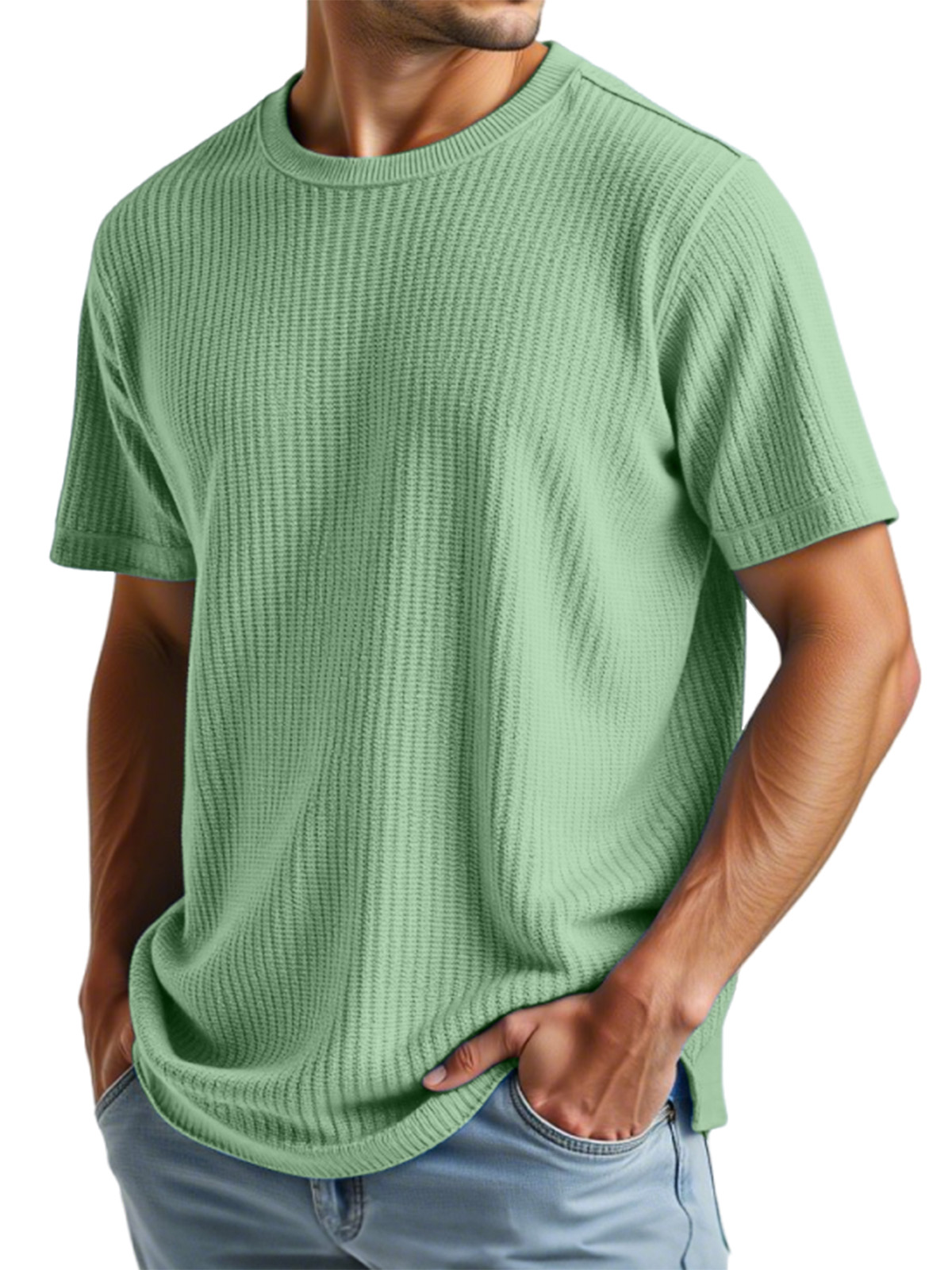 Men's Casual Solid Color Waffle Short Sleeve T-shirt