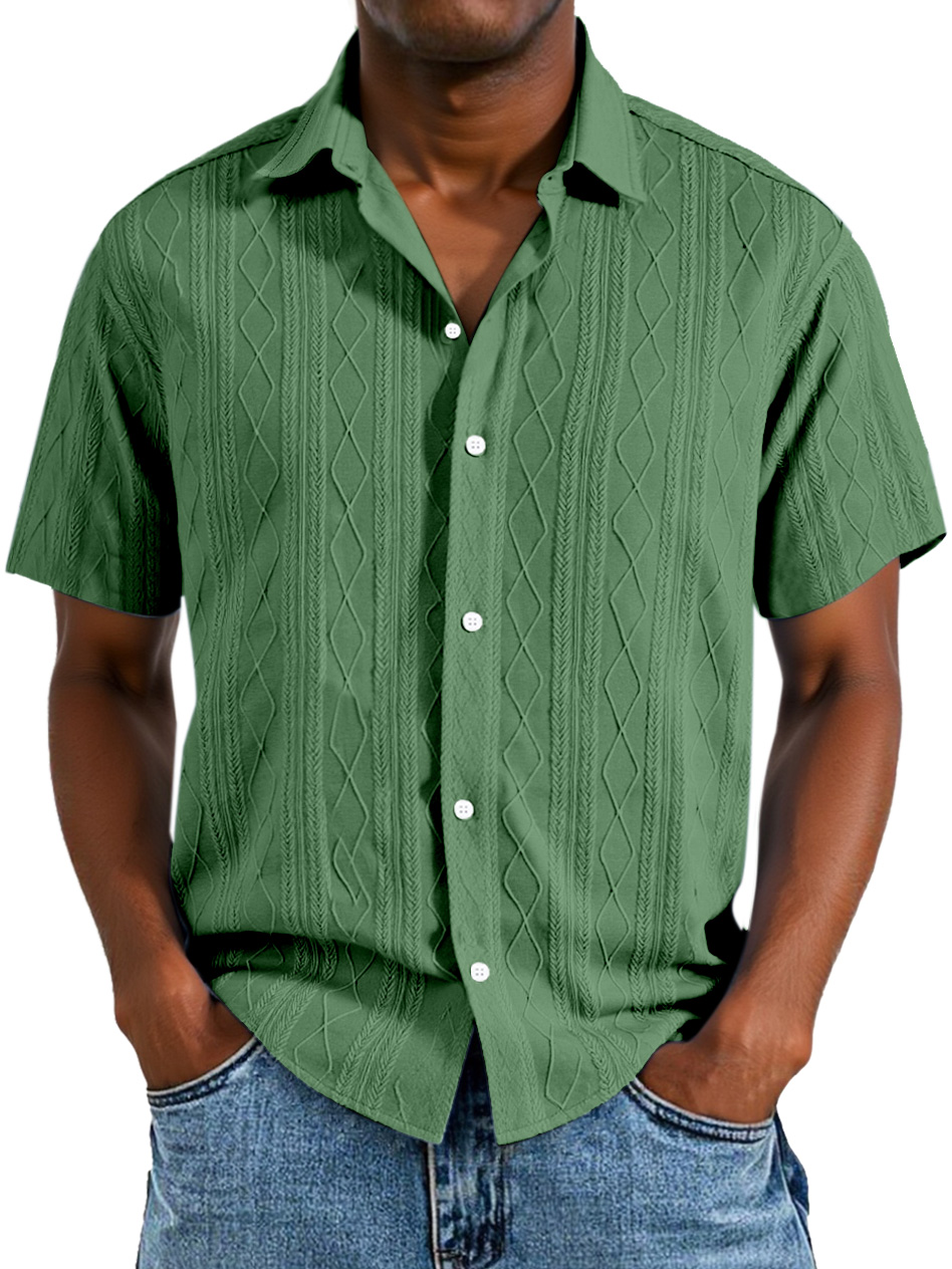 Men's Simple Solid Color Texture Button Short-sleeved Shirt
