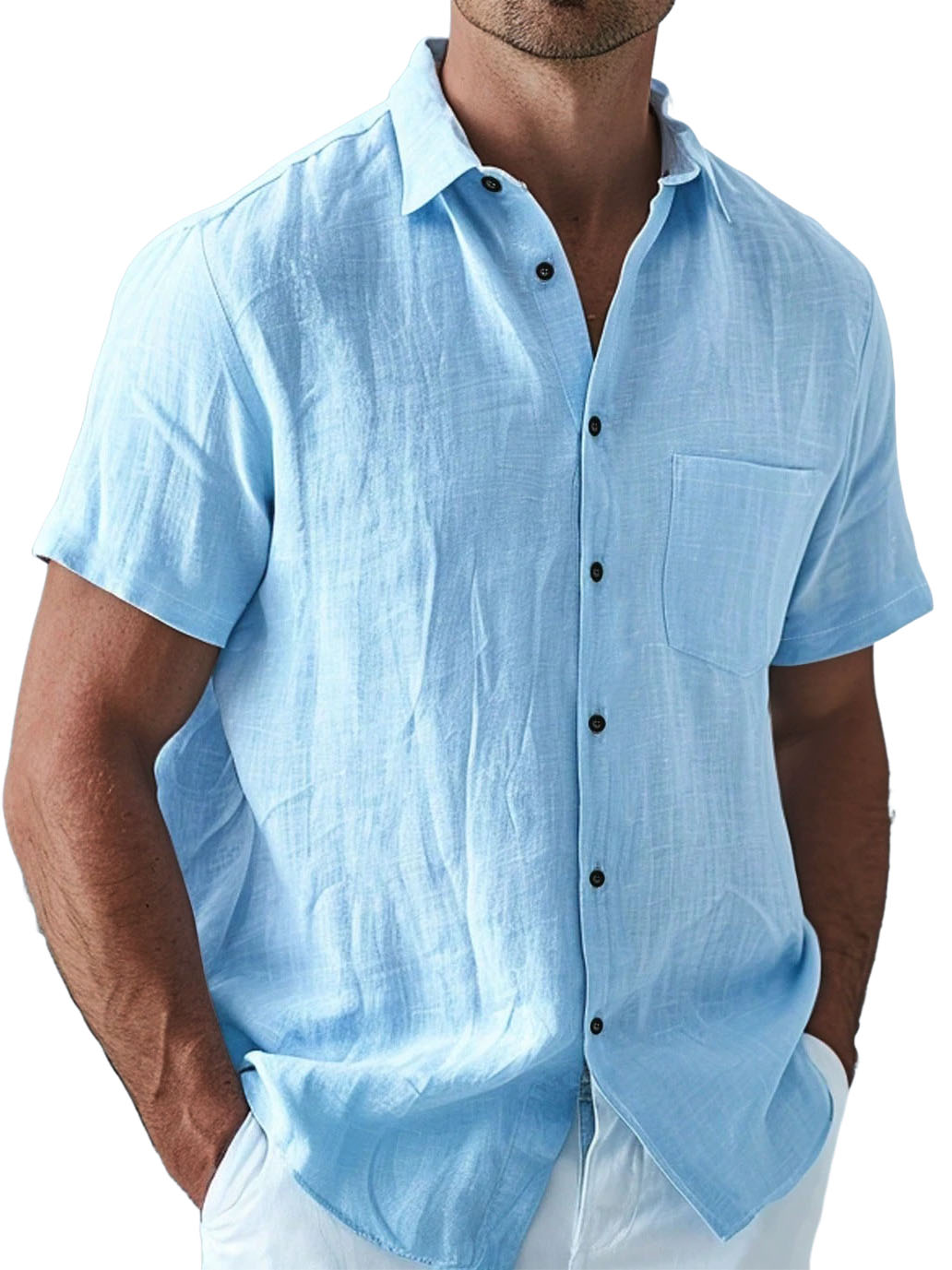 Men's Casual Cotton And Linen Versatile Daily Vacation Short-sleeved Shirt
