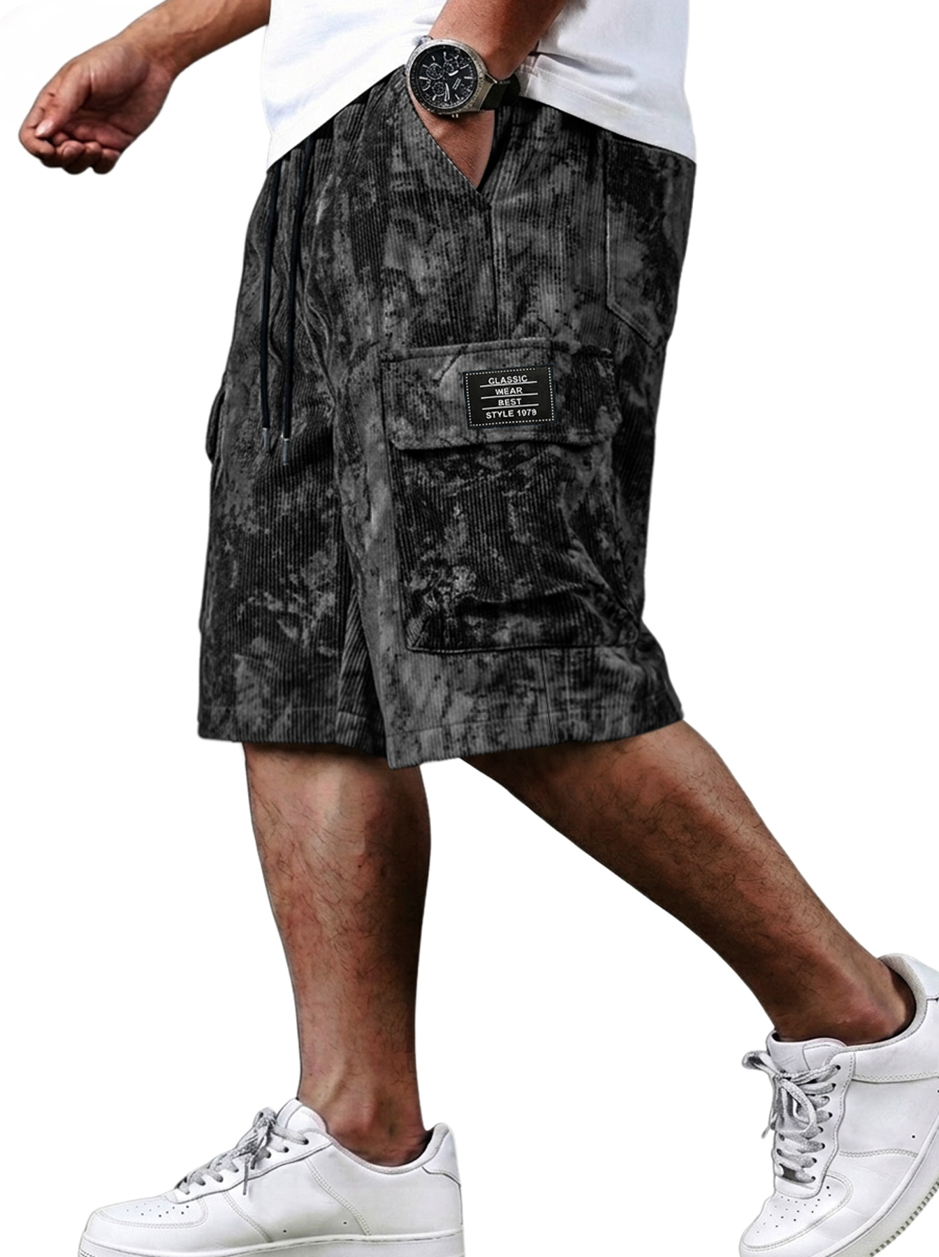 Men's Corduroy Multi-Pocket Casual Tie-Dye Print Shorts