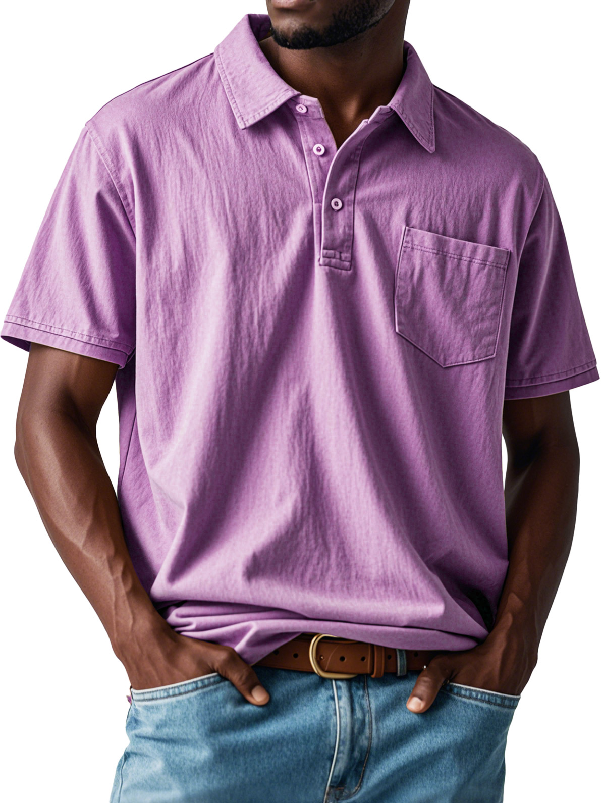 Men's Retro Distressed Pocket Short Sleeve Lapel Polo Shirt