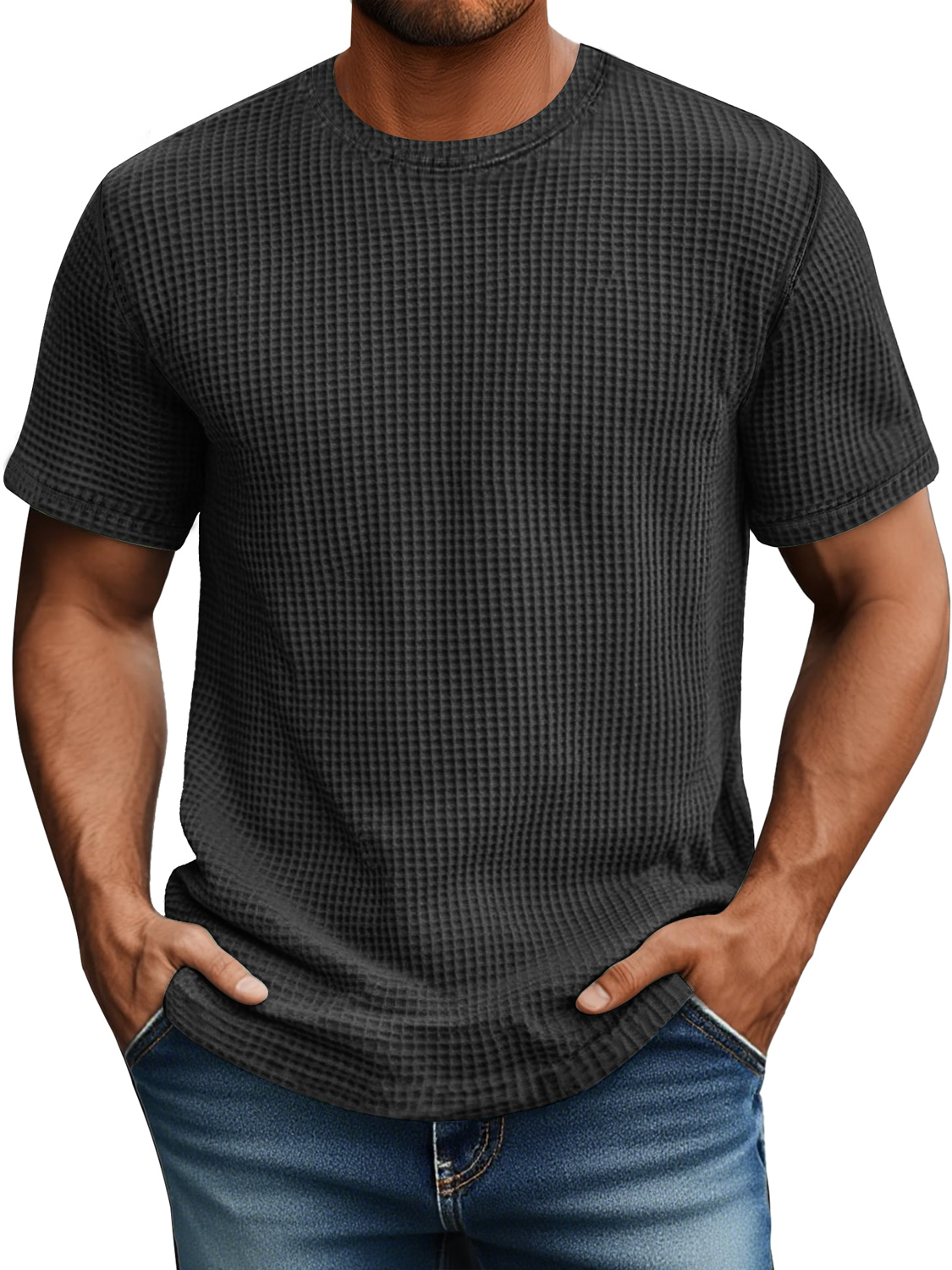 Men's Daily Waffle Casual Round Neck Comfortable Short Sleeve T-Shirt