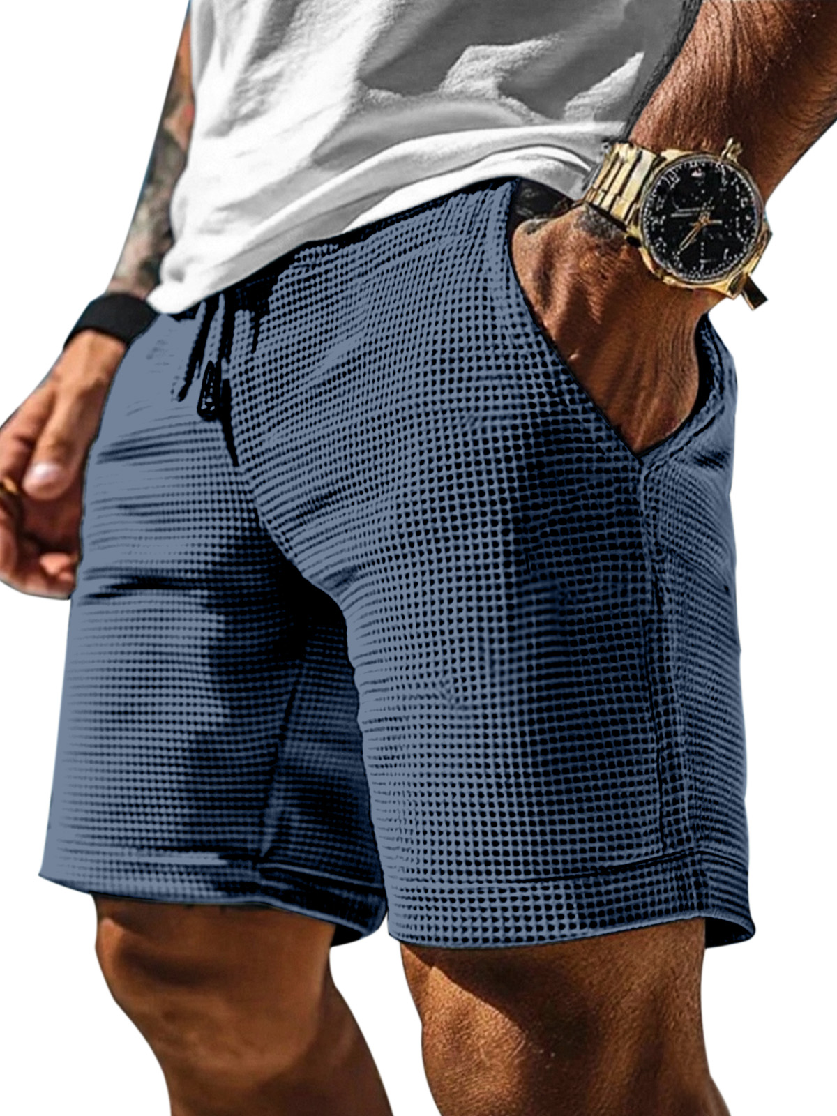 Men's Casual Solid Color Waffle Loose Shorts