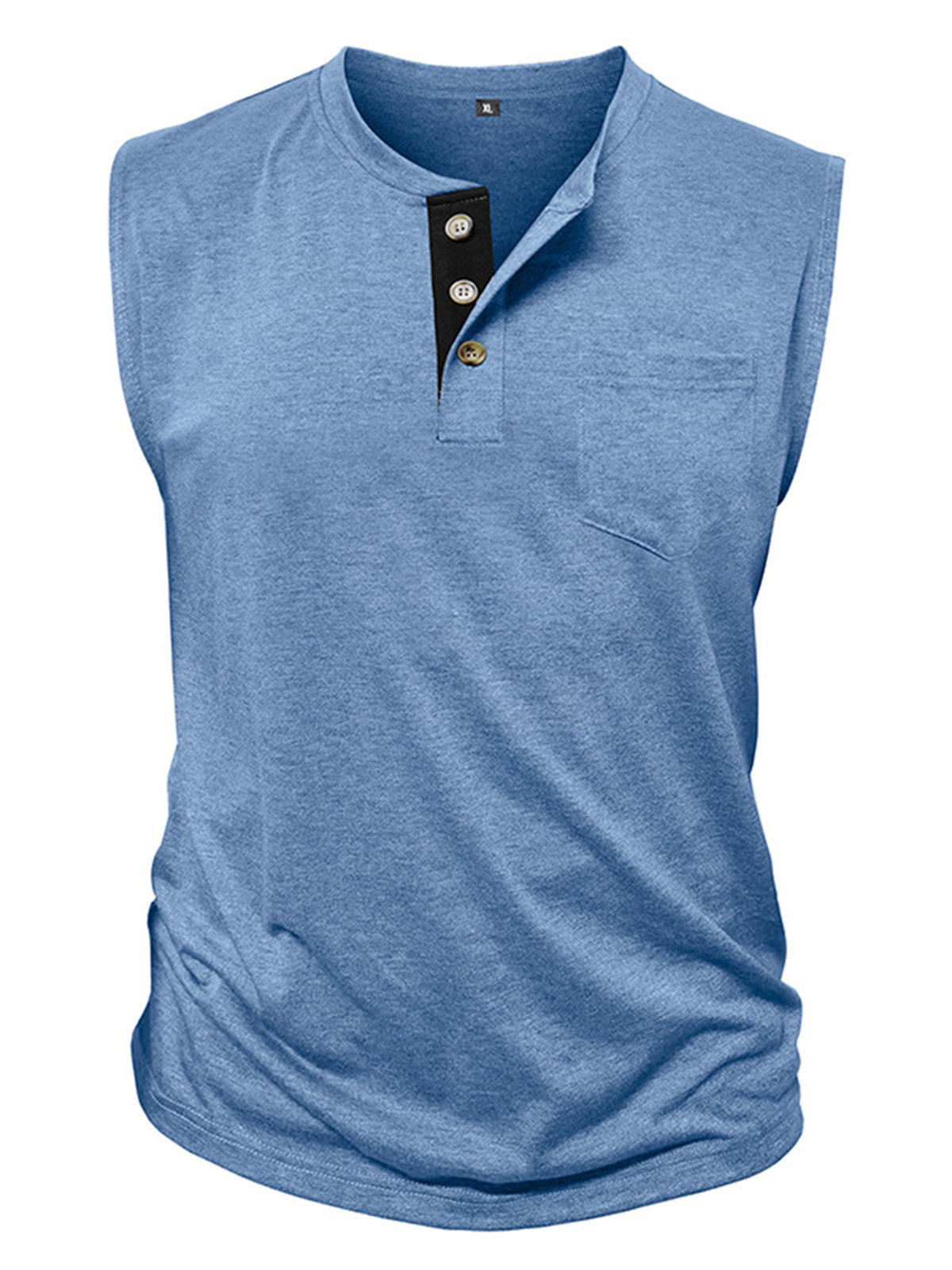 Men's Simple Casual Contrast Color Sleeveless Henley Shirt