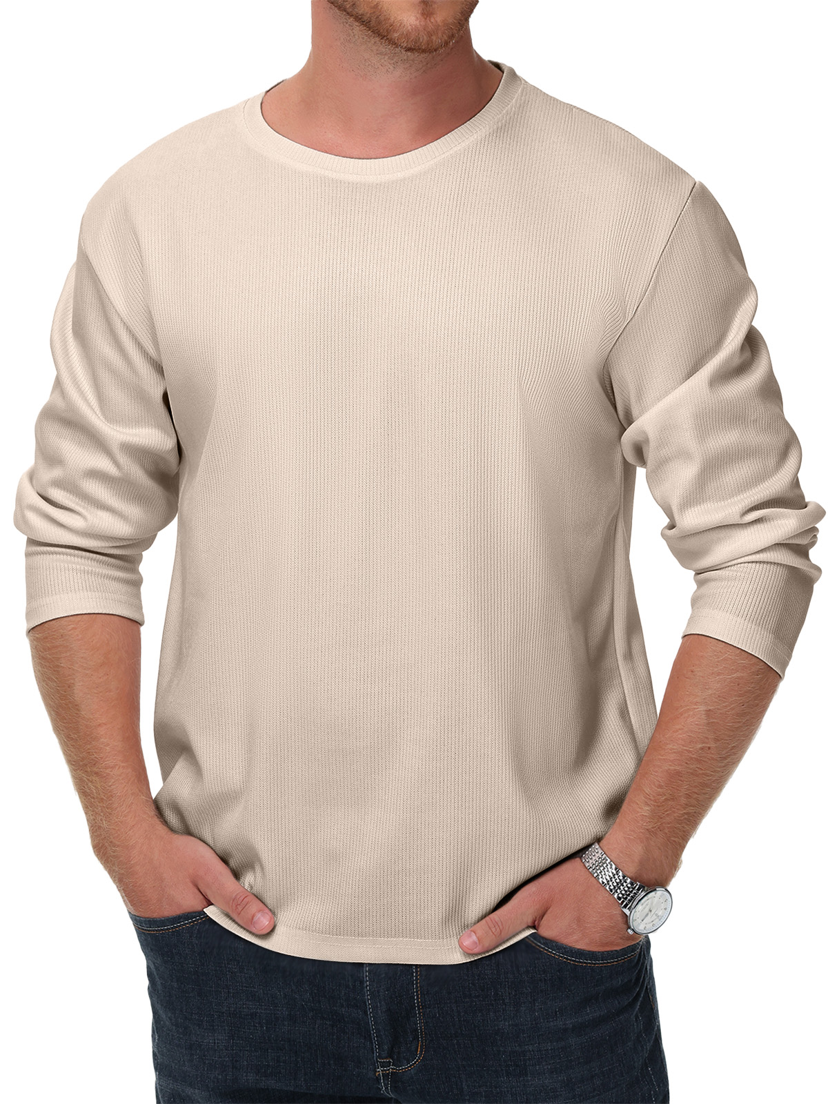 Men's Simple Solid Color Daily Texture Long-sleeved Round Neck T-shirt