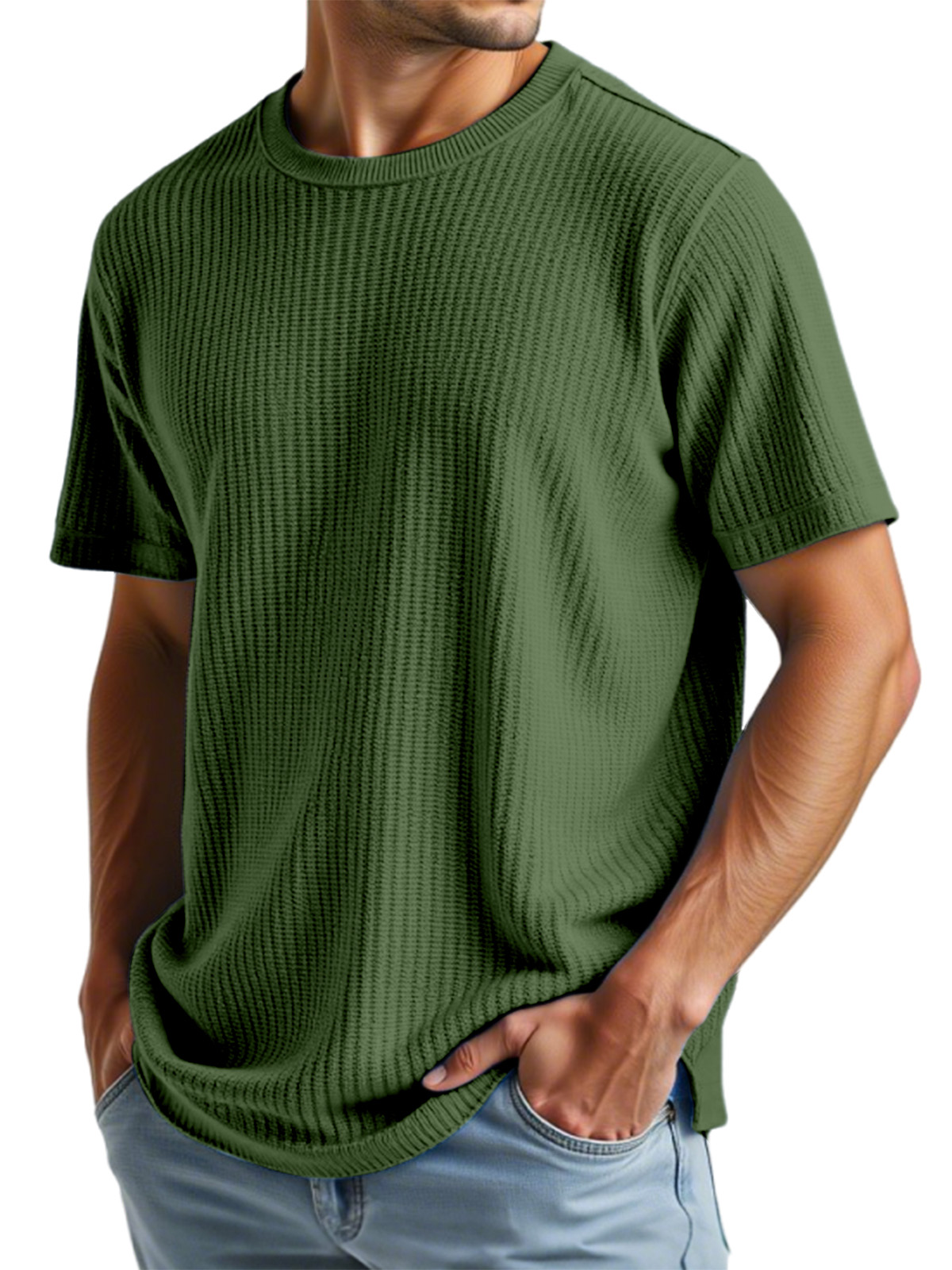 Men's Casual Solid Color Waffle Short Sleeve T-shirt