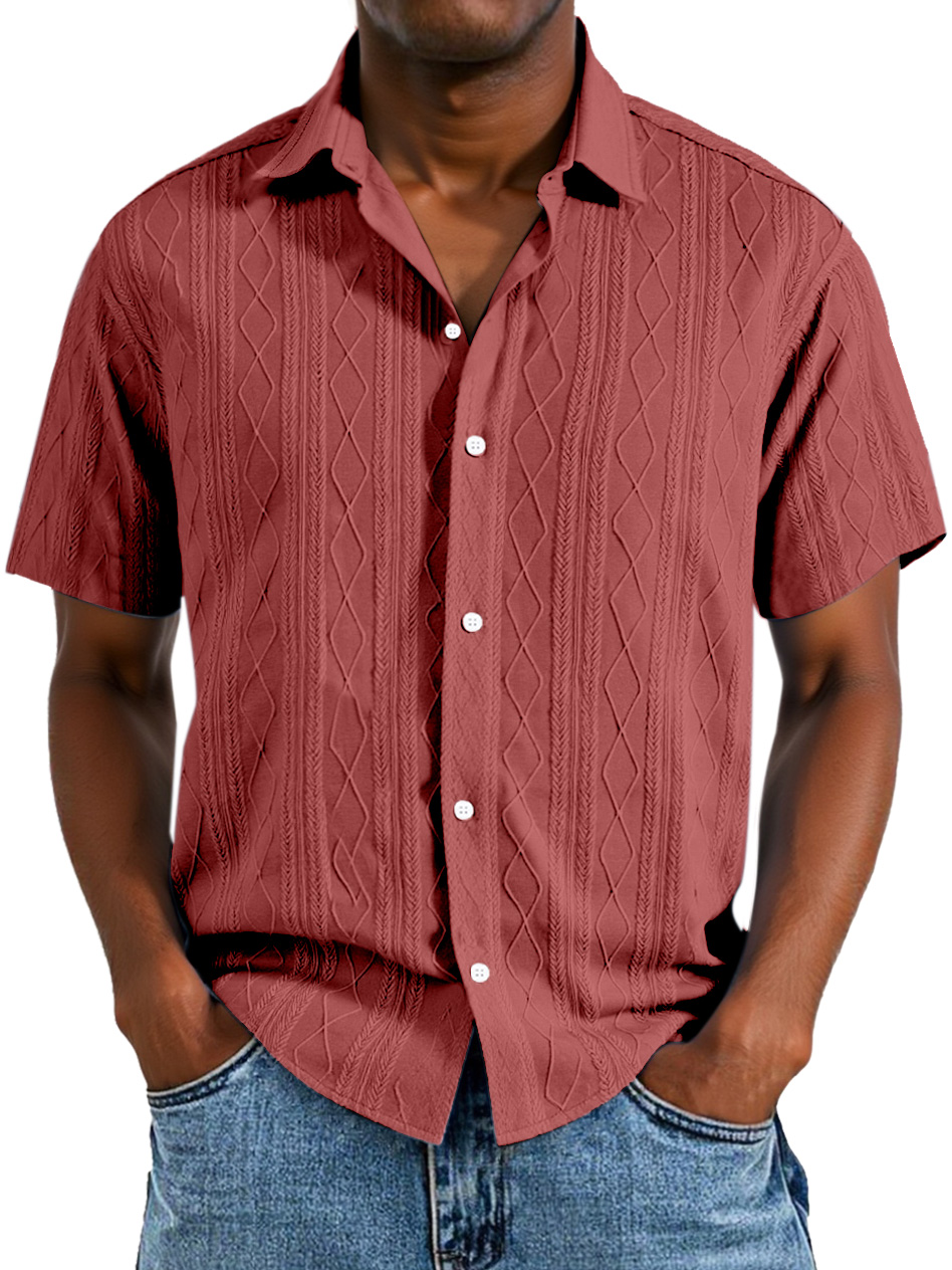 Men's Simple Solid Color Texture Button Short-sleeved Shirt