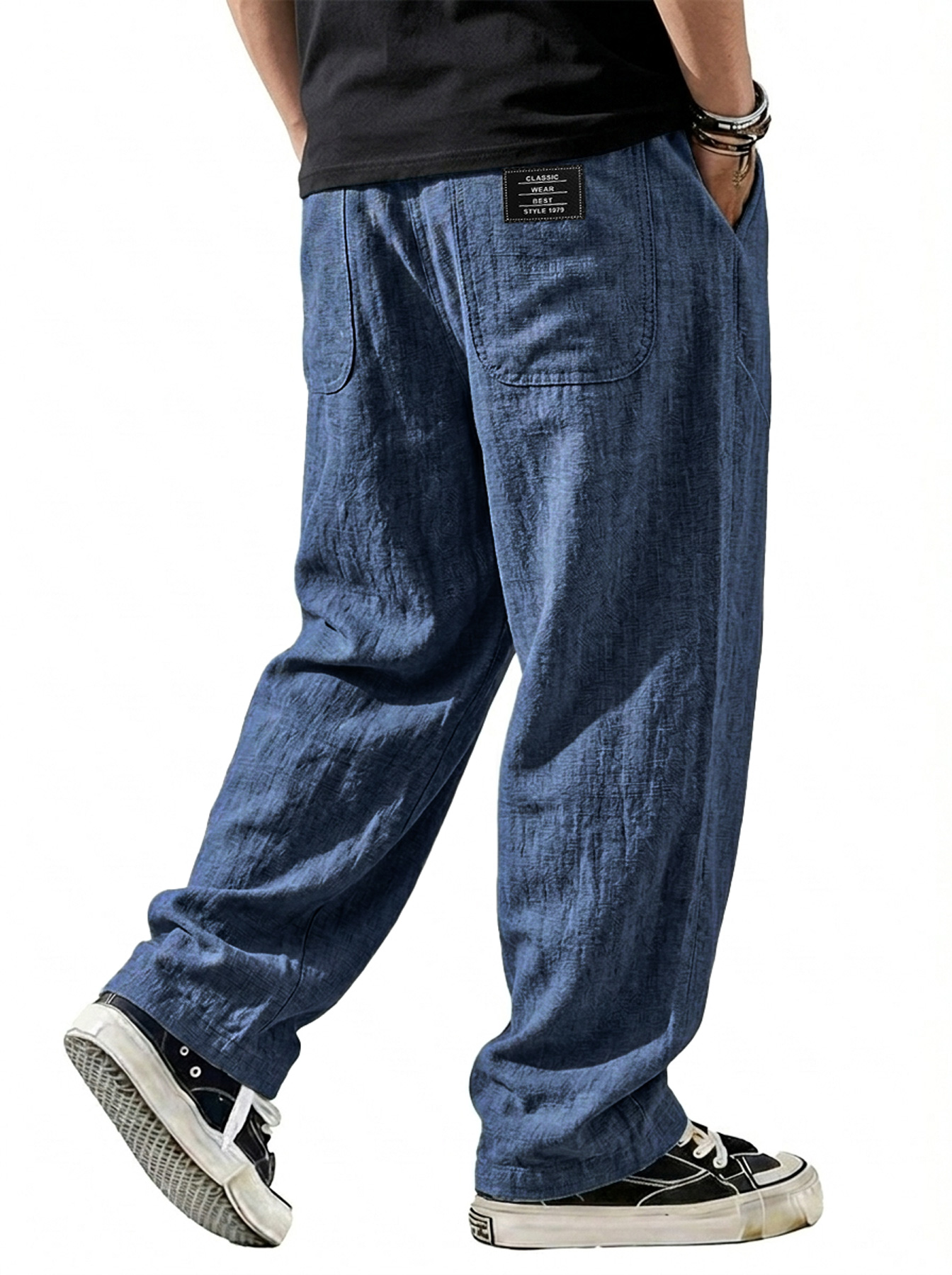Men's Breathable Cotton-Linen Casual Trousers with Embroidered Logo