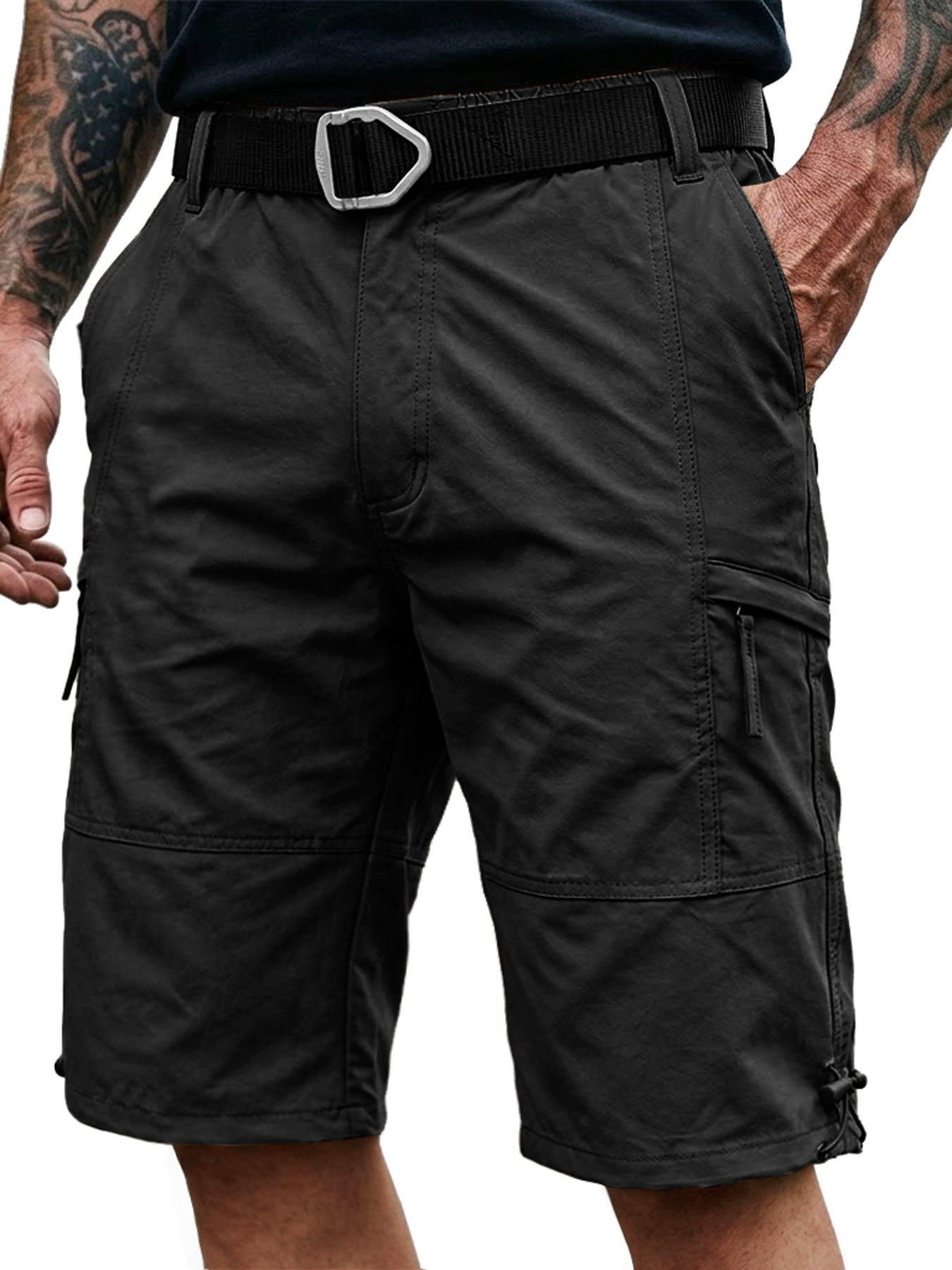 Men's 100% Cotton Multi-Pocket Zipper Casual Cargo Shorts